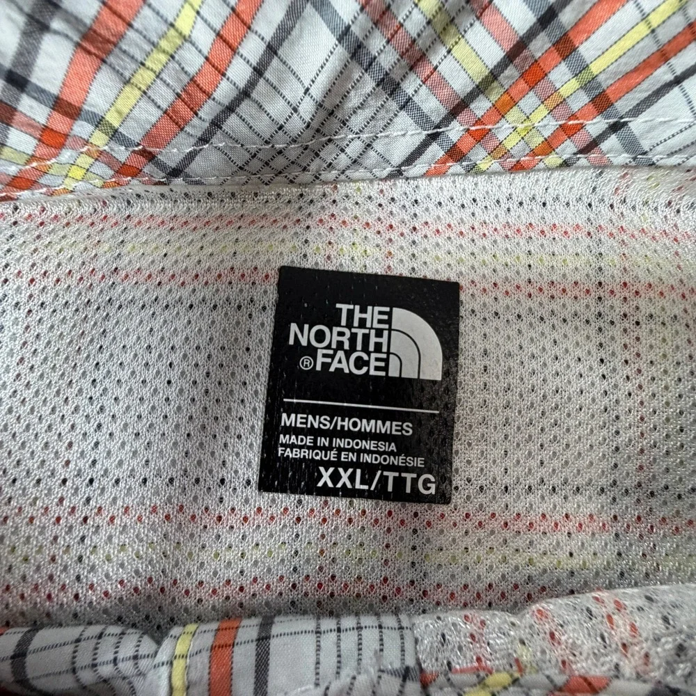The North Face Mens XXL Short Sleeve Plaid Button Down Hiking Shirt Gray Orange